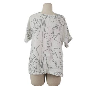 Grizas White‎ Floral Linen Top Sz S Relaxed Oversized Lagenlook Minimalist Artsy